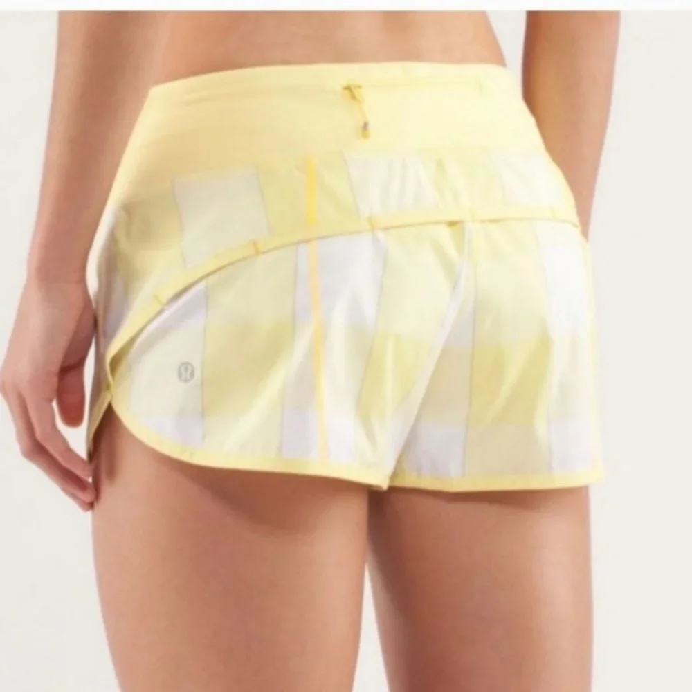 Lululemon women run shorts yellow gingham size 10 - Picture 2 of 9